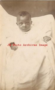 Black Americana, RPPC, Baby in White on White Sheet, Photo