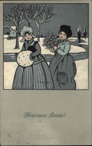 Ethel Parkinson Folk Art New Year Heureuse Annee Dutch Children c1910 PC