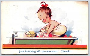 1904 Just Finishing Of See You Soon Little Girl In The Bathtub Posted Postcard