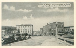 Warren Pennsylvania Hickory St Looking N; Carver House, Cars  B&W Postcard