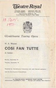 Myer Fredman Cosi Fan Tutte Glyndebourne Opera Theatre Programme