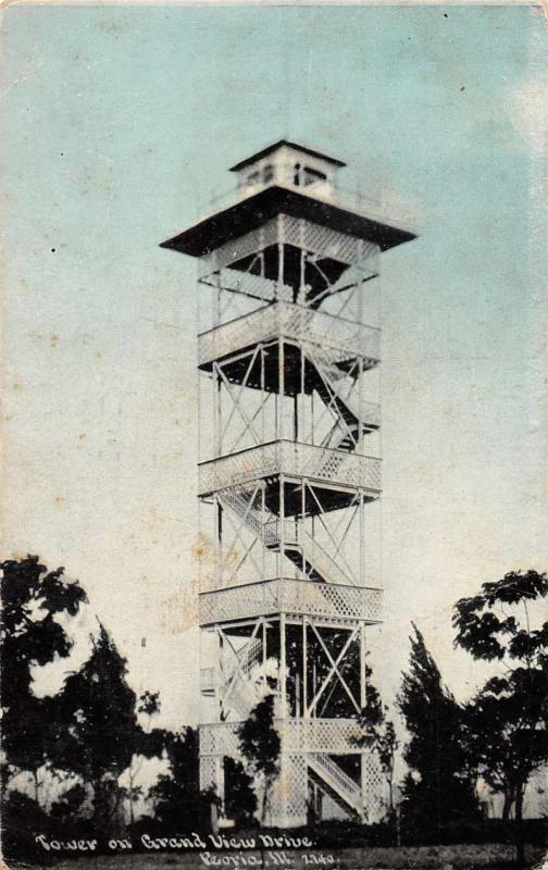 Peoria Illinois birds eye view tower on Grand View Dr antique pc Z25621