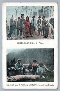 COPPER RIVER INDIANS THLINGIT CAMP RUSSIAN REDOUBDT ADVERTISING ANTIQUE POSTCARD