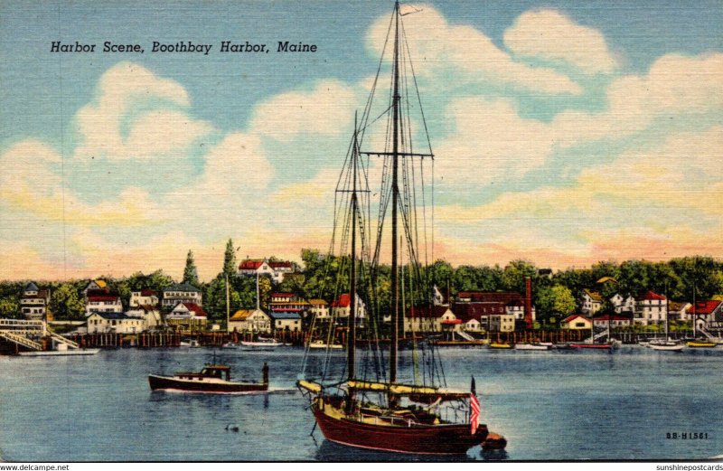 Maine Boothbay Harbor Beautiful Harbor Scene Curteich