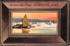 Riverton Iowa Sail Boat Waterfront Greeting Antique Postcard K107221