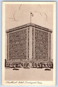 1954 Davenport Iowa IA Vintage Postcard Hotel Blackhawk Hotel Building Exterior