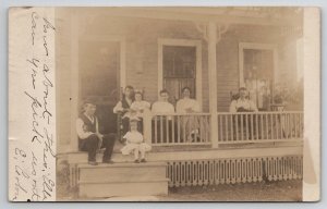 Bennington VT Edwardian Family on Porch MAN WITHVpuppy Cute Girls Postcard I24