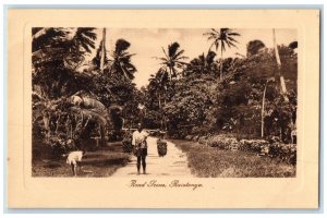 c1910 People in Road Scene Rarotonga Cook Island Unposted Antique Postcard
