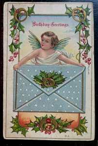 Vintage Victorian Postcard 1912 Christmas Birthday Greetings - Angel with Letter