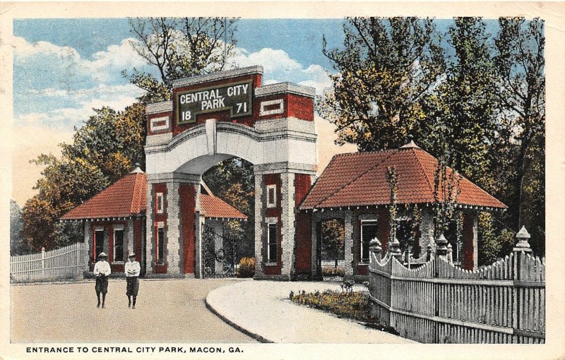 F33/ Macon Georgia Postcard c1910 Entrance to Central City Park