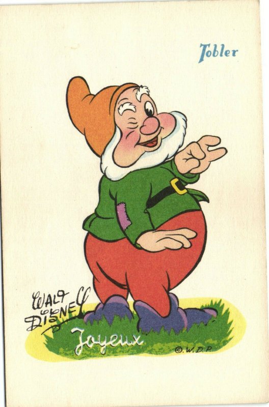 PC DISNEY, SNOW WHITE AND THE SEVEN DRAWFS, HAPPY, Vintage Postcard (b27872)