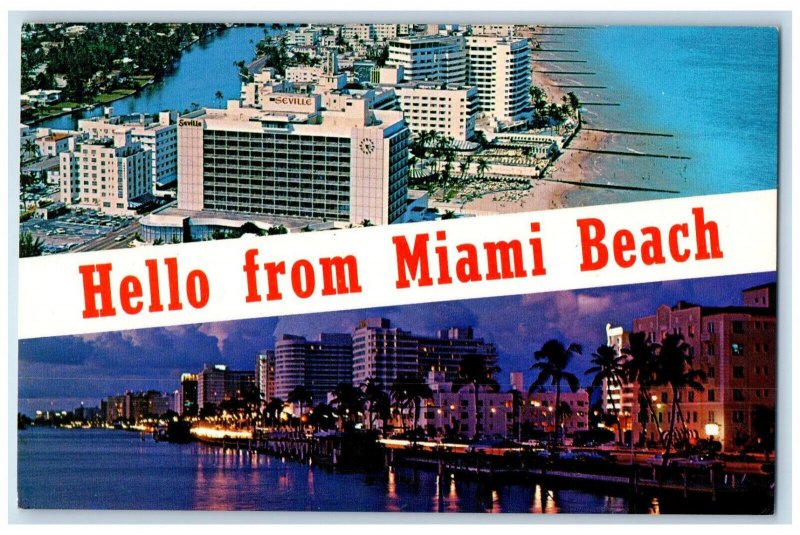 Miami Beach Skyline at Night Miami Florida Postcard 