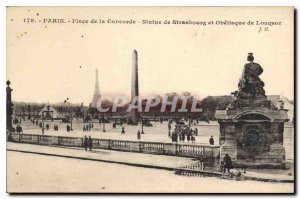 Old Postcard Paris Concorde Square Statue of Strasbourg and Oblisque Luxor Ei...