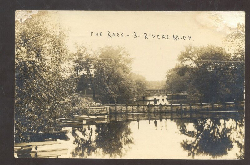 RPPC THREE RIVERS MICHIGAN THE RACE DAM BRIDGE VINTAGE REAL PHOTO POSTCARD