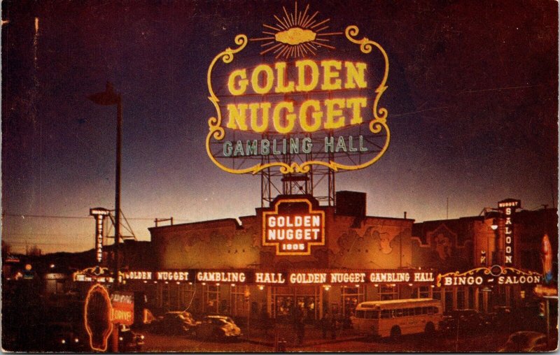 Million Dollar Golden Nugget Gambling Hall Night Las Vegas NV Chrome Postcard 