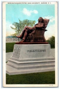 1934 Washington Duke Statue Duke University Durham North Carolina NC Postcard