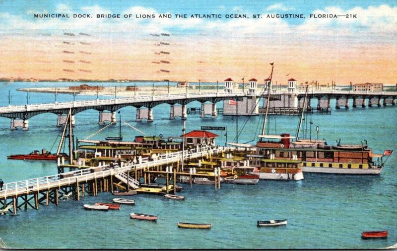 Florida St Augustine Municipal Dock and Bridge Of Lions 1946