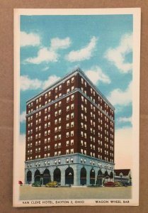 UNUSED LINEN POSTCARD VAN CLEVE HOTEL DAYTON 2 OHIO WAGON WHEEL BAR