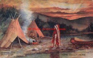3 Postcards, H.M. Pollock, Native American Indians, Cupid on Warpath, Canoeing