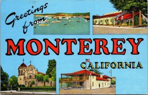 Vtg Greetings From Monterey California CA Multi View Linen Postcard