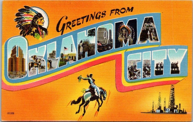 Greetings From Oklahoma City Oklahoma Large Letter Linen