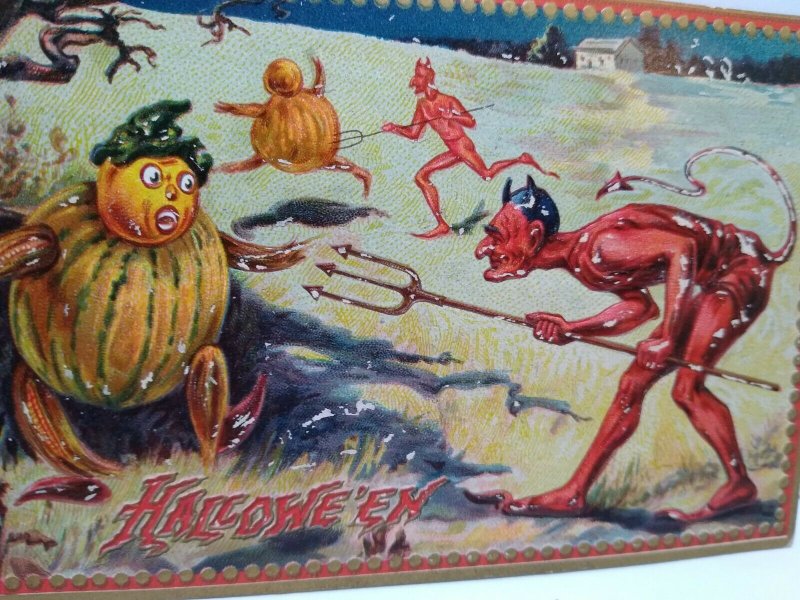 Halloween Postcard Tucks Original Devils Pitchfork & Goblins Unused Series 160