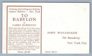 NEW YORK JOHN WANAMAKER BOOK STORE ADVERTISING ANTIQUE POSTCARD 