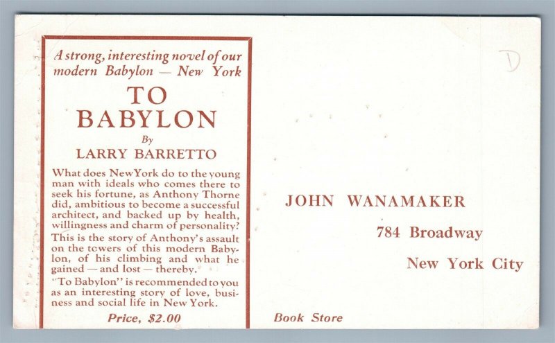 NEW YORK JOHN WANAMAKER BOOK STORE ADVERTISING ANTIQUE POSTCARD 