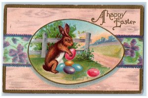 Easter Postcard Rabbit Eggs Flowers Embossed Kiron Iowa IA 1911 Posted Antique