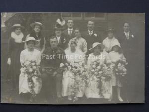 WW1 Wedding Portrait SOLDIER BRIDE & GROOM with Family (3) c1918 RP Postcard 