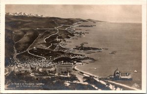 VINTAGE POSTCARD PANORAMIC MAPPED VIEW OF NICE & THE ROUTE TO THE ITALIAN BORDER