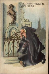 Bathroom Humor Manneken-Pis Peeing Statue & Amused Tourists Postcard #8