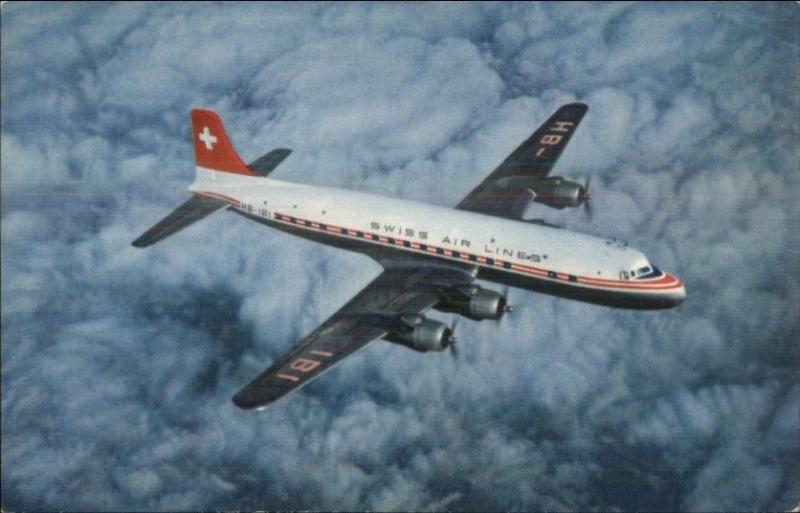 Swissair Swiss Air Lines Airplane DC-6B VINTAGE AIRLINE ISSUED Postcard 