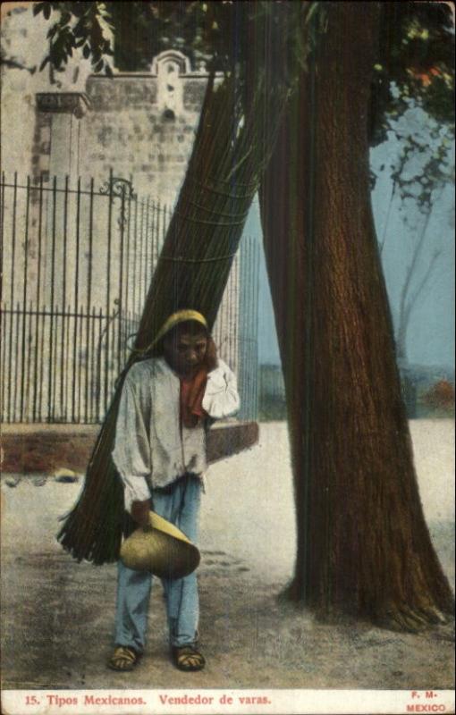 Mexico - Vender de Varas - Native Man 1915 World's Fair Cancel Postcard