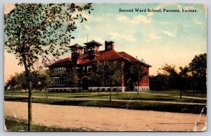 Parsons Kansas~Second Ward School Bldg Exterior View~Photochrom~Vintage Postcard
