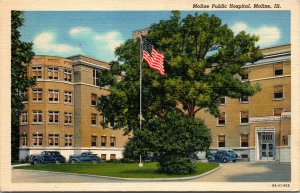 Vtg 1930's Moline Public Hospital Building American Flag Illinois IL Postcard