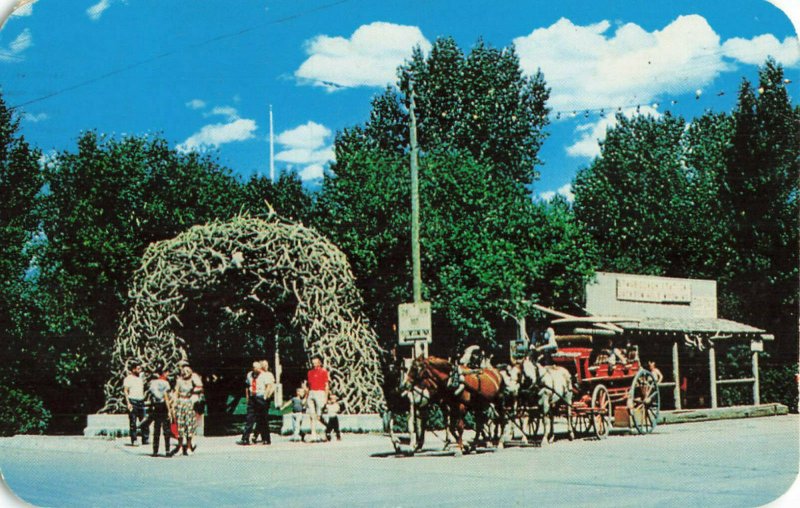 Postcard Elk Horn Arch Town Square  Jackson Hole Wyoming Posted 1963