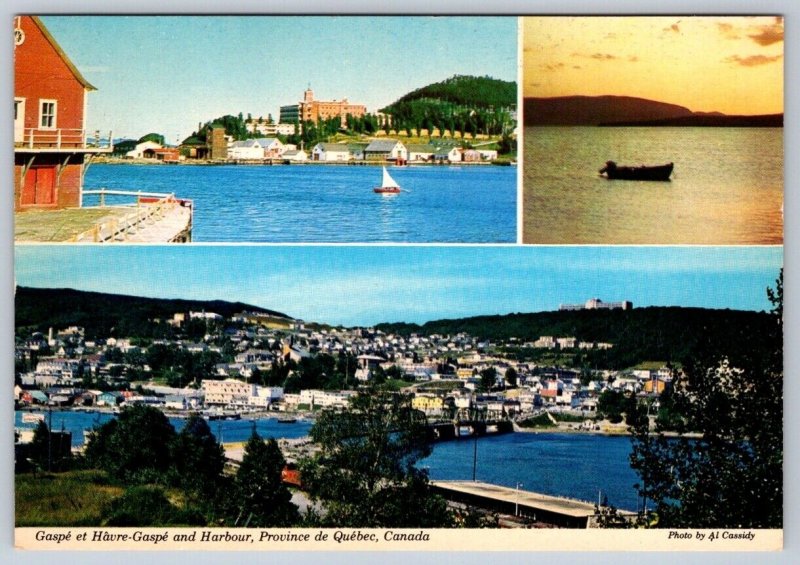 Gaspé et Havre, Gaspe And Harbour, Quebec Canada, Chrome Multiview Postcard