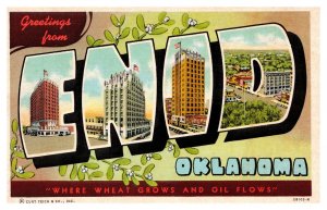 Postcard Large Letter Enid Oklahoma Where Wheat Grows Oil Flows