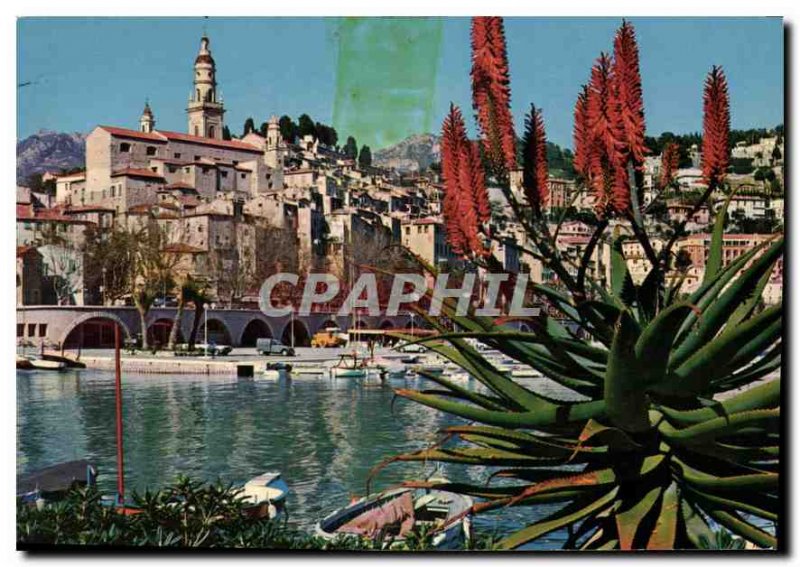 Postcard Modern Riviera Menton Harbor and Old Town