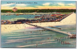 Postcard MS Gulfport Aerial view of Beach