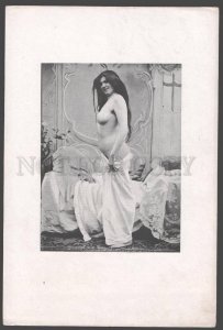 092703 ART NOUVEAU FRENCH NUDE RISQUE GIRL long hair Vintage#5