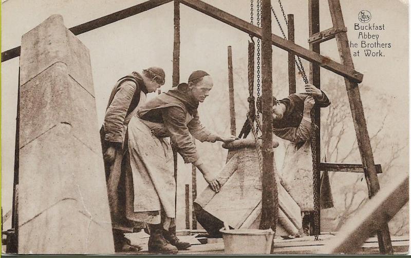 Buckfast Abbey, Dartmoor, Decvon b&w photograph postcard of The Brothers at Work