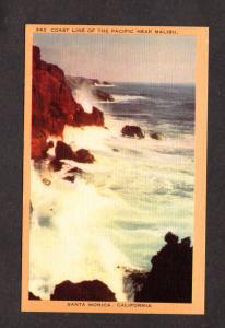 CA Ocean View Rocks Malibu Santa Monica California Postcard Linen PC