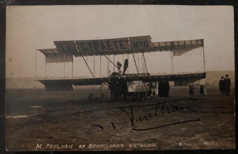 Mint England Real Picture Postcard RPPC M Paulhan At Brooklands Autographed