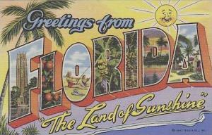 Florida Greetings From Large Letter Linen Curteich