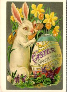 Easter Greetings Rabbit & Eatser Egg Circa Early 20th Century Postcard