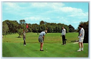 Moodus Connecticut CT Postcard Banner Lodge 18 Hole Course Golf Garden Vintage