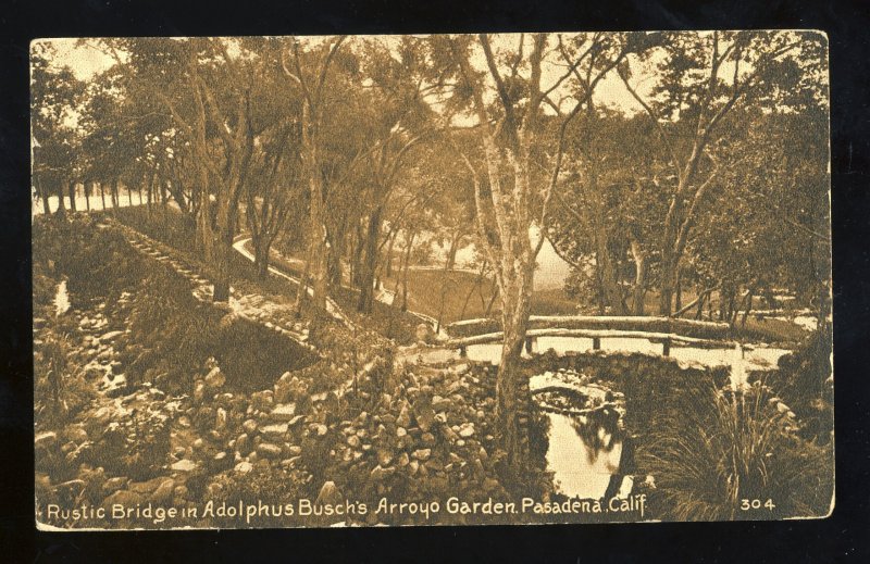 Pasadena, California/CA Postcard, Rustic Bridge In Busch's Arroyo Garden...