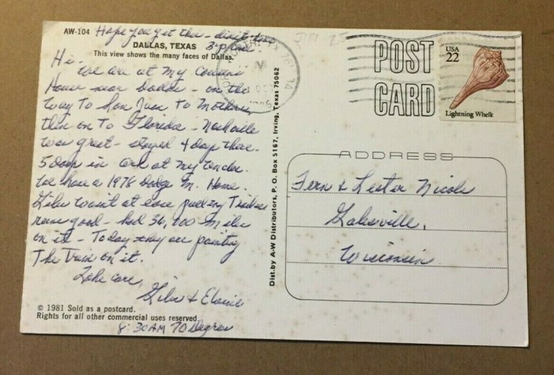 VINTAGE POSTCARD 1986 GREETINGS FROM DALLAS, TEXAS